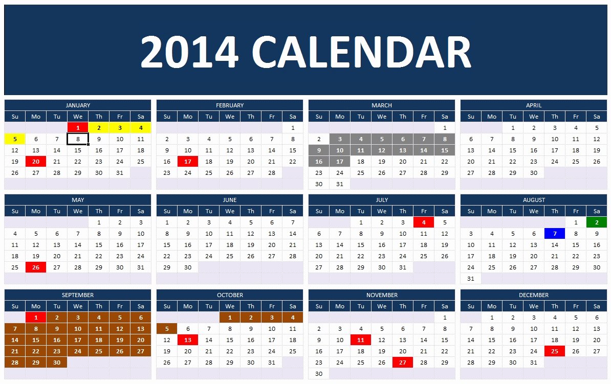 Excel Calendar Schedule Template Fresh 2014 Calendar Templates