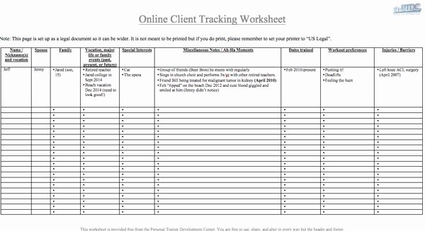 Excel Client Tracking Template Inspirational Personal Trainer Client Tracking Spreadsheet [download