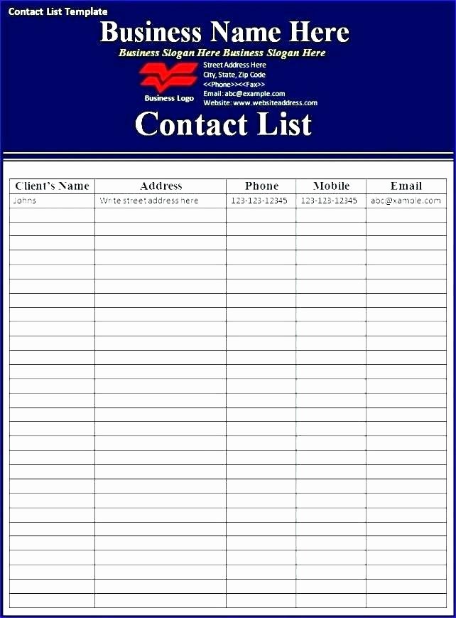 Excel Contact List Template Beautiful Excel Phone List Template Beautiful Business Contact Free