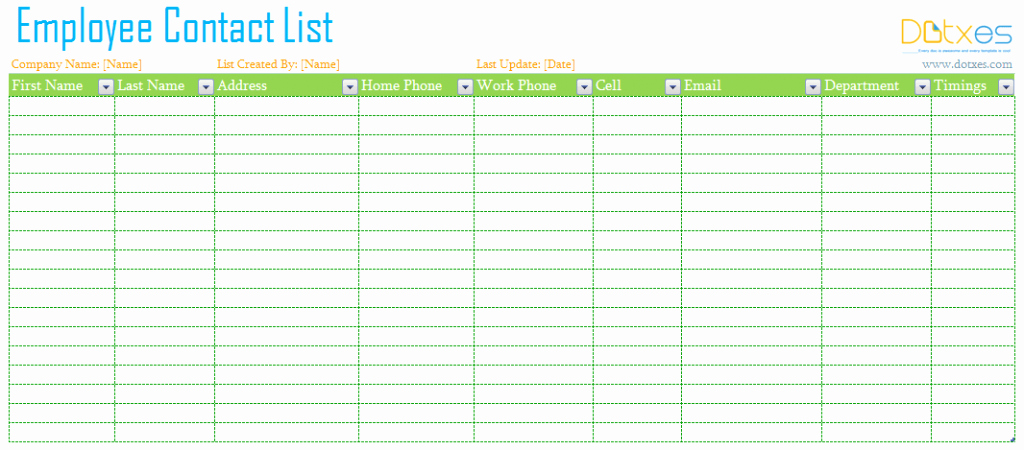 Excel Contact List Template Lovely Employee Contact List Template Dotxes
