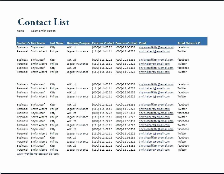 Excel Contact List Template New Emergency Phone Numbers List Template Printable Contact