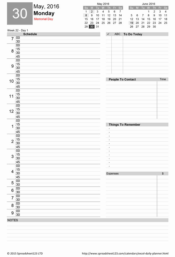 Excel Daily Schedule Template Best Of Printable Daily Planner Template for Excel