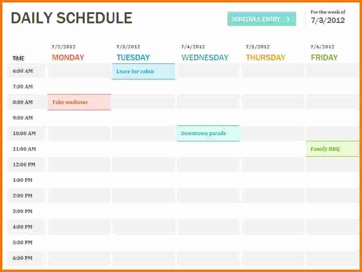 Excel Daily Schedule Template Elegant Excel Daily Schedule Template