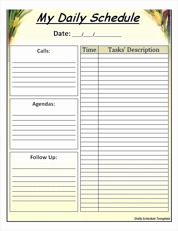 Excel Daily Schedule Template Lovely Daily Schedule Template Printable Free – Puebladigital