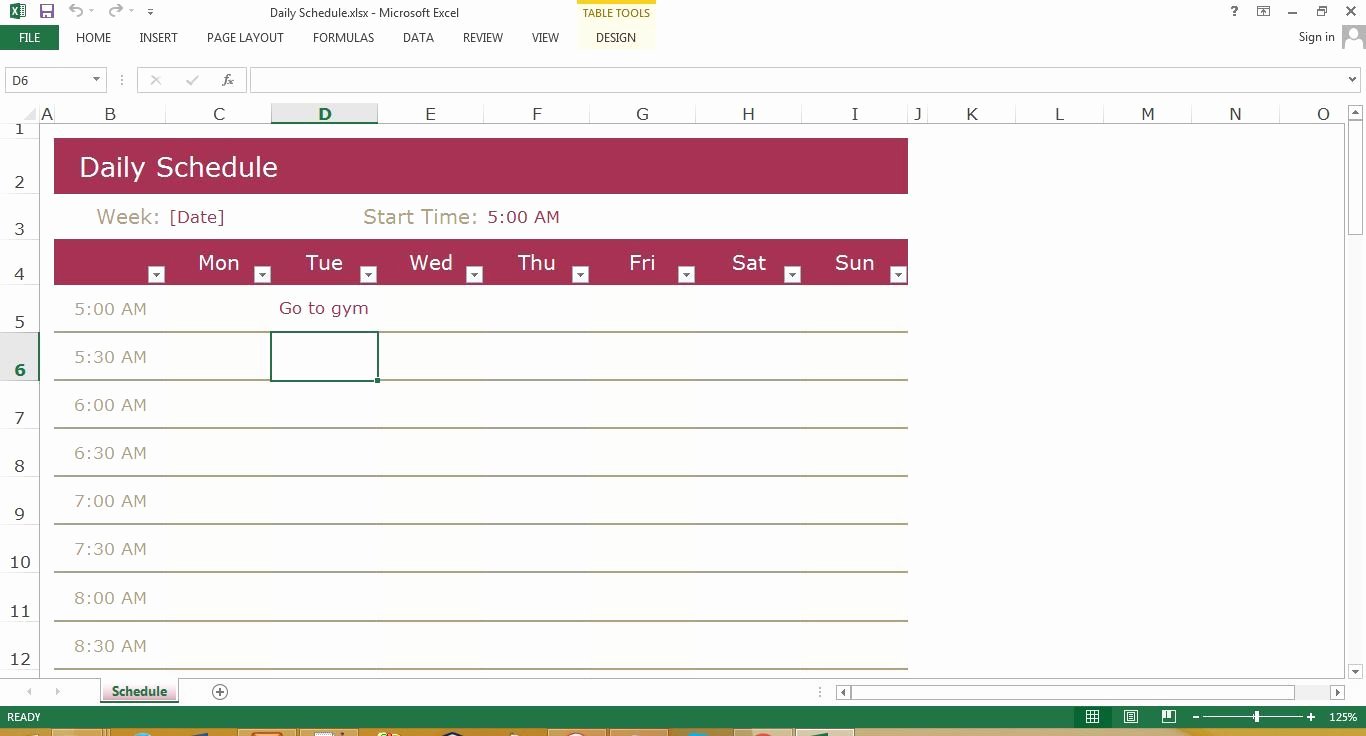 Excel Daily Schedule Template New Daily Schedule Excel Template