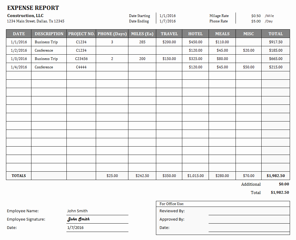 Excel Expense Report Template Free Luxury Expense Report form Excel Microsoft Spreadsheet Template