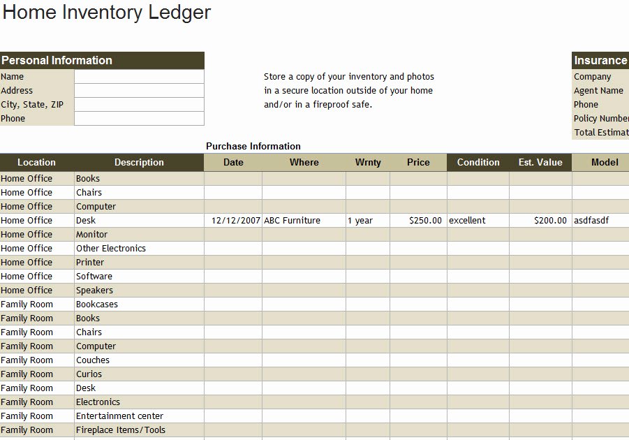 Excel Home Inventory Template Beautiful Home Inventory Spreadsheet Template