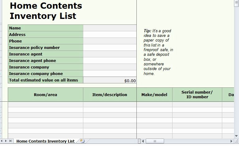 Excel Home Inventory Template Elegant Home Inventory List
