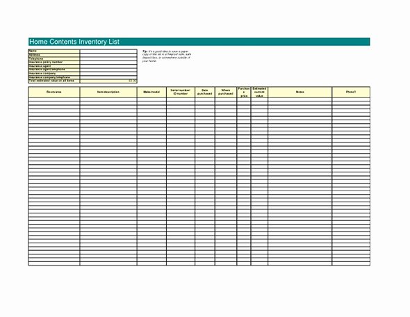Excel Home Inventory Template Inspirational Ms Excel Home Content and Household Inventory List