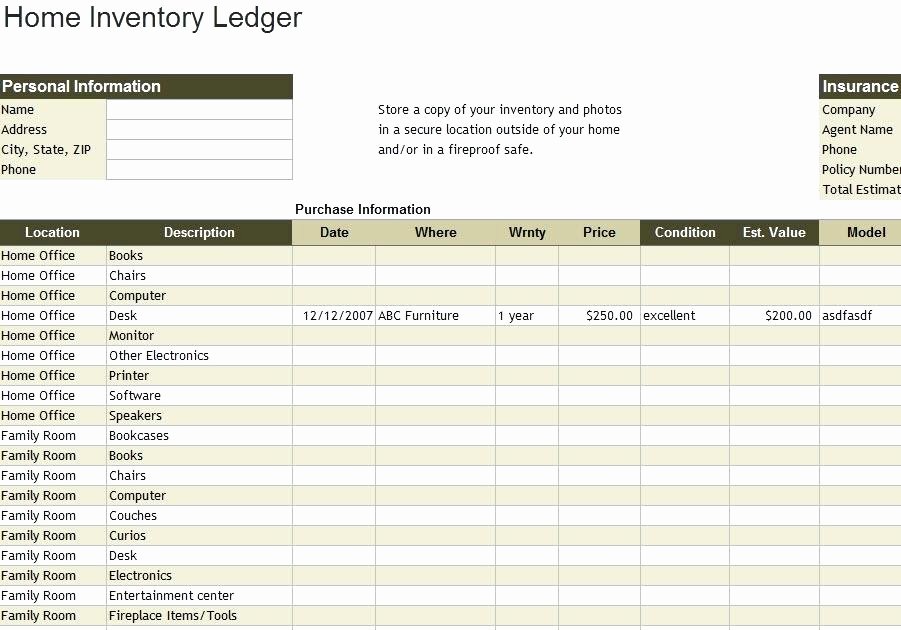 Excel Home Inventory Template Lovely Home Contents Inventory Spreadsheet Template for Excel