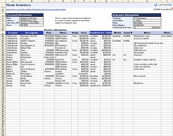 Excel Home Inventory Template Luxury Free Home Inventory Spreadsheet Template for Excel