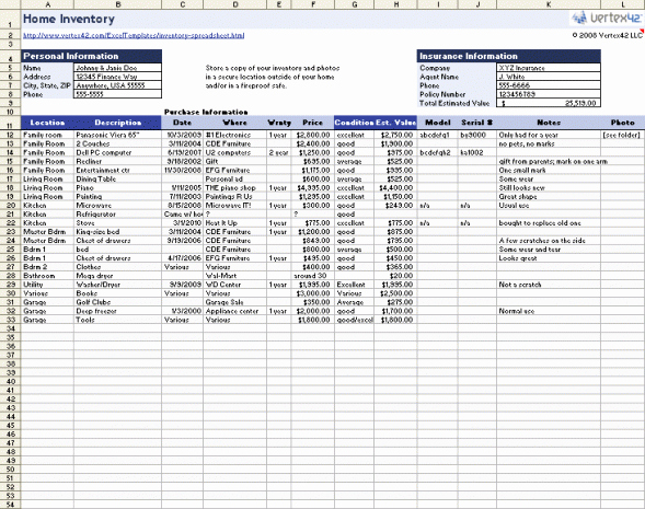 Excel Home Inventory Template New 6 Home Contents Inventory List Templates – Word Templates