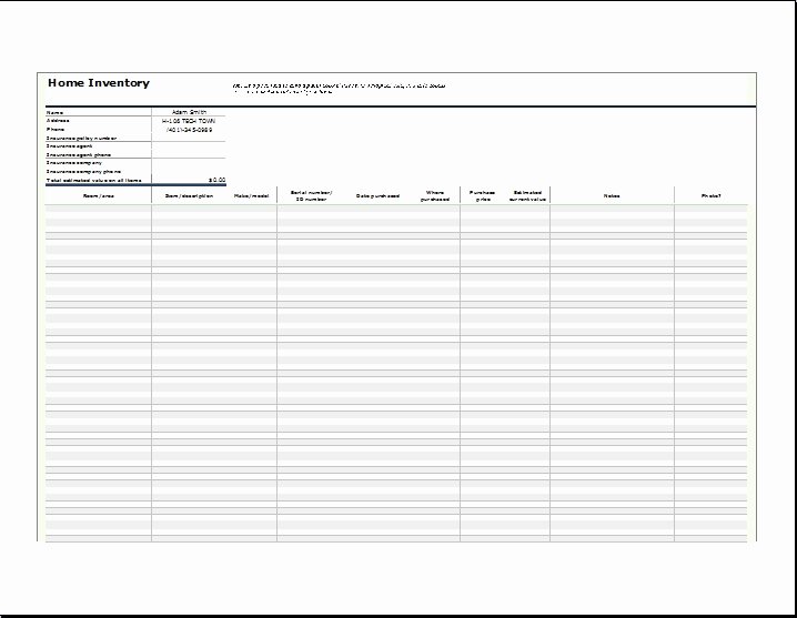 Excel Home Inventory Template New Insurance Inventory List Template