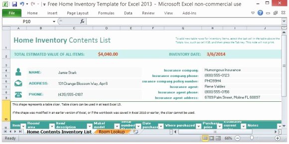 Excel Home Inventory Template Unique Free Home Inventory Template for Excel 2013