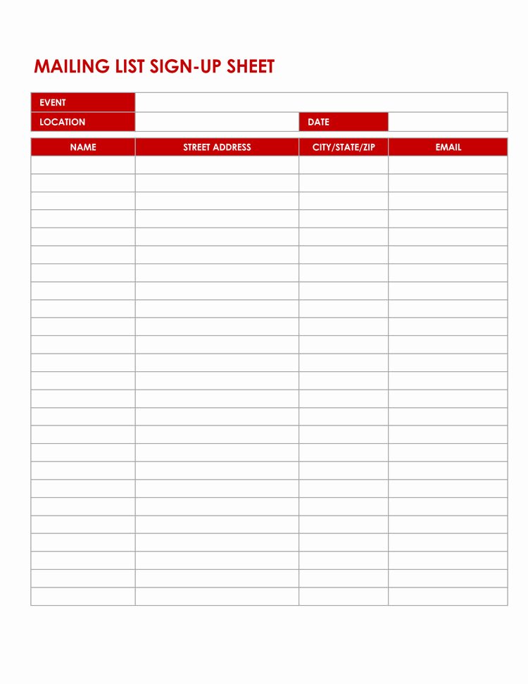 Excel Mailing List Template Elegant 26 Free Sign Up Sheet Templates Excel &amp; Word