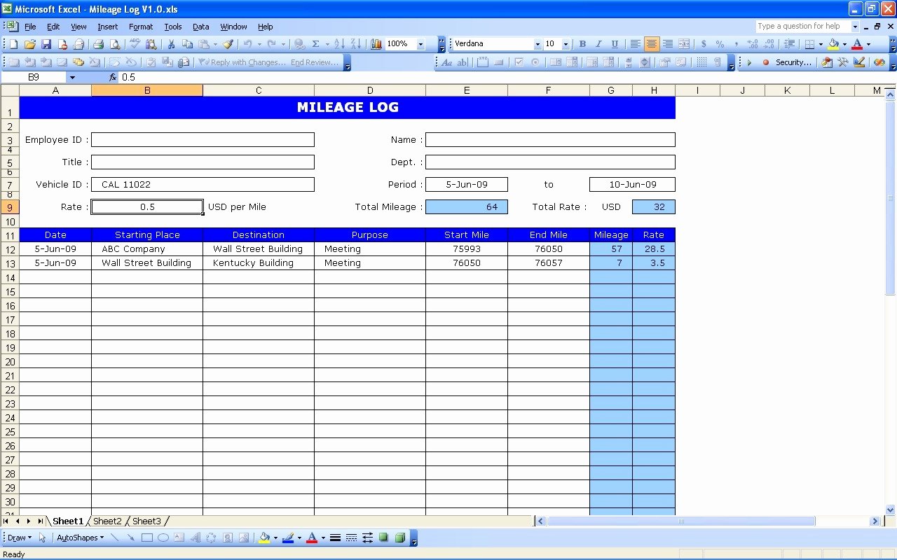 Excel Mileage Log Template Fresh Vehicle Log Book Template Excel Free Download