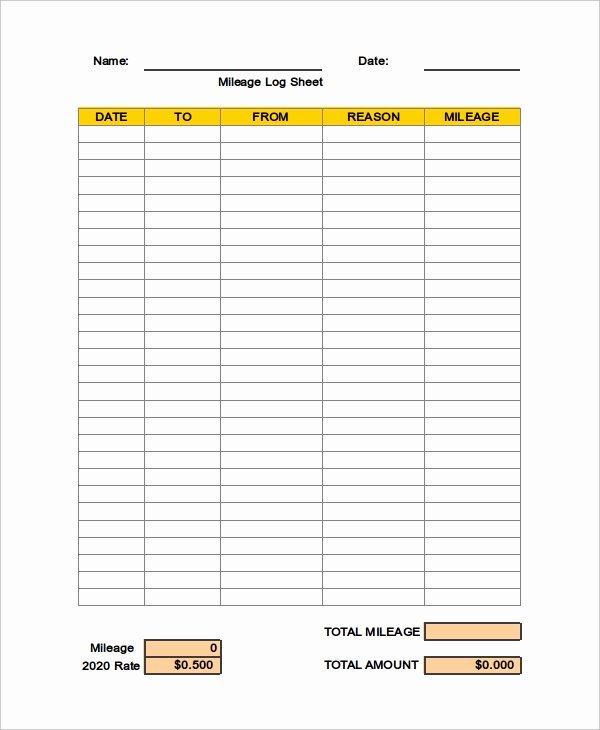 Excel Mileage Log Template Lovely Log Sheet Template 18 Free Word Excel Pdf Documents