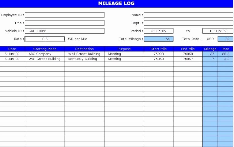 Excel Mileage Log Template Lovely Mileage Log for Tax Deduction Template