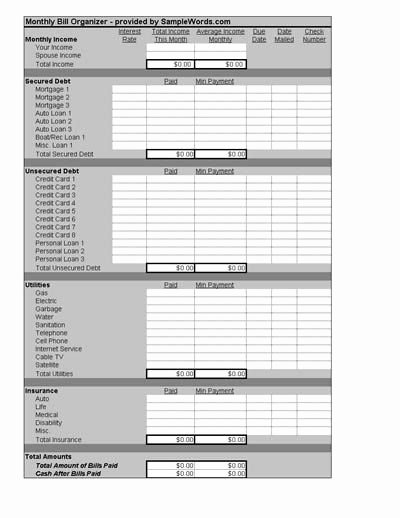 Excel Monthly Bill Template Inspirational Excel Spreadsheet for Paying Monthly Bills Make A