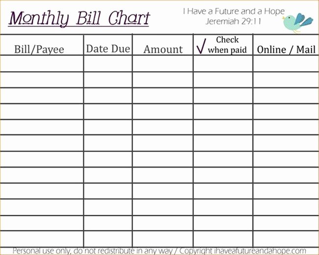 Excel Monthly Bill Template New Monthly Bill organizer Template Excel