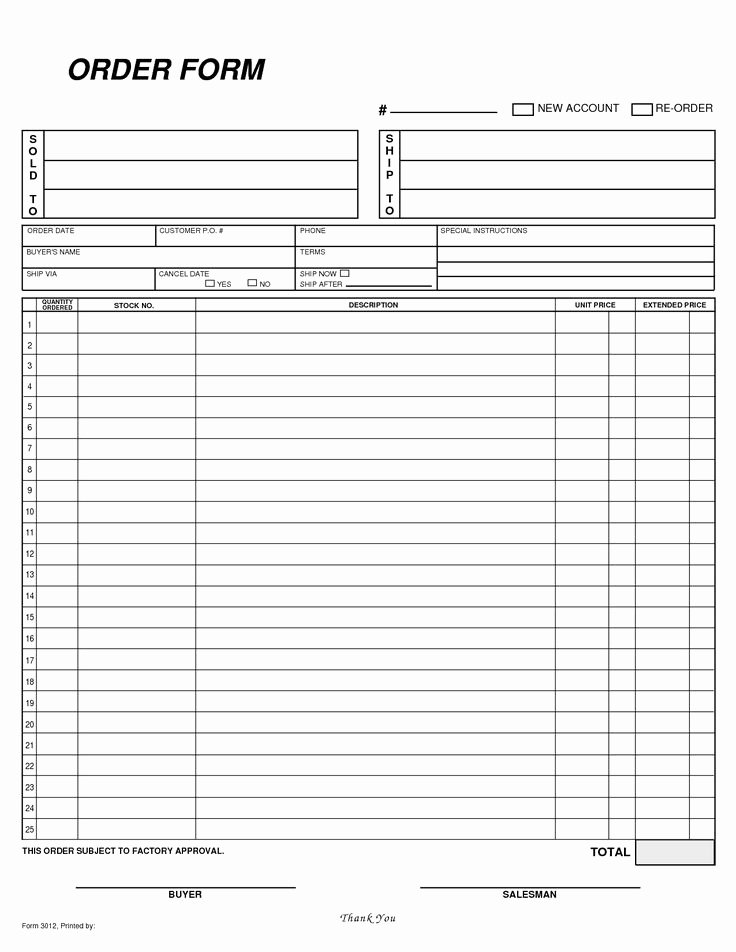 Excel order form Template Best Of Free Blank order form Template