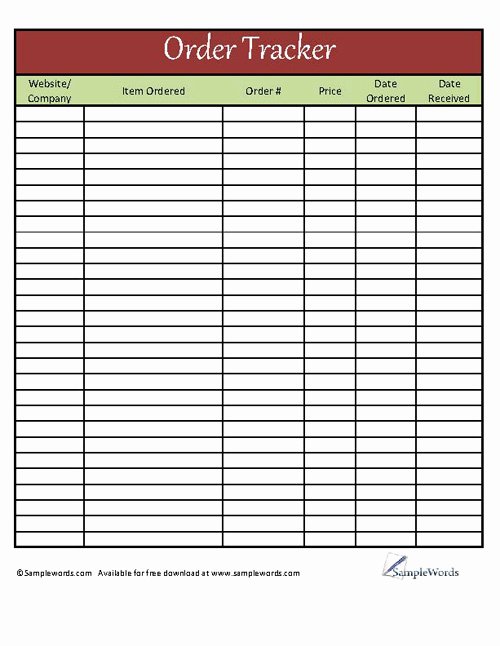 Excel order form Template Unique order Tracking Excel Template
