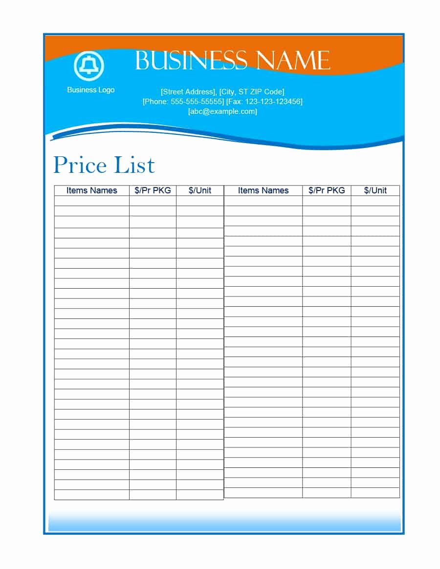 Excel Price Sheet Template Awesome 40 Free Price List Templates Price Sheet Templates