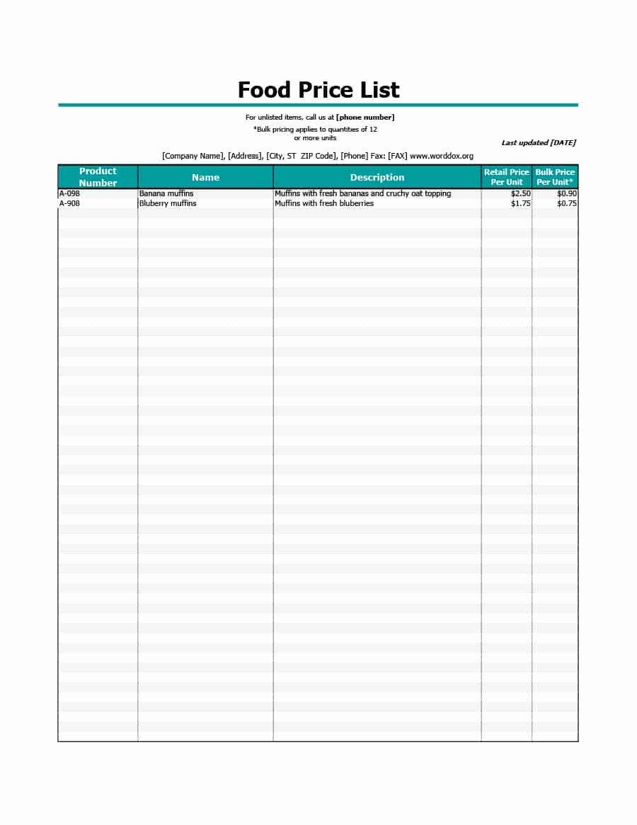 Excel Price Sheet Template Elegant 40 Free Price List Templates Price Sheet Templates