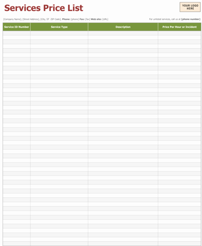 Excel Price Sheet Template Elegant Price List Template 6 Price Lists for Word and Excel