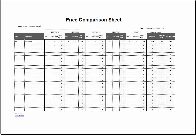Excel Price Sheet Template Inspirational Price Parison Sheet Template for Excel