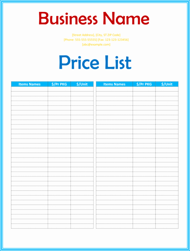 Excel Price Sheet Template Unique Price List Template 6 Price Lists for Word and Excel