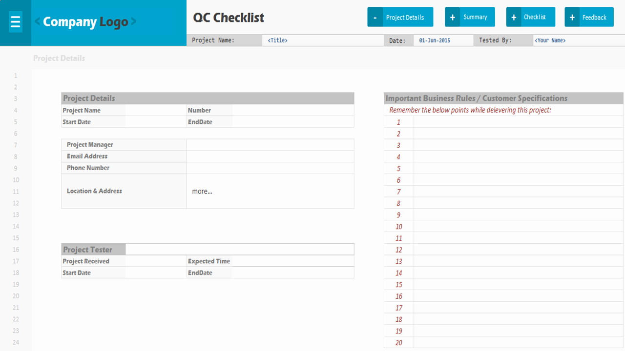 Excel Project Checklist Template Beautiful Qc Checklist Excel Project Management Templates