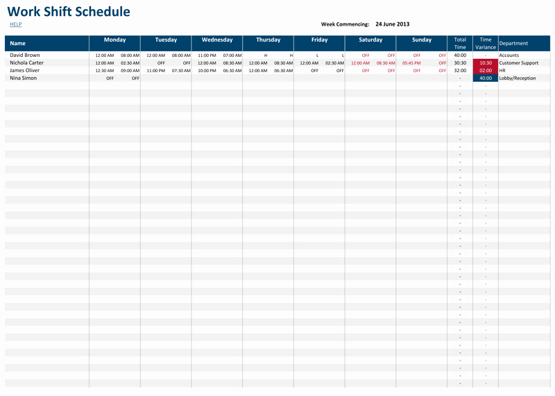 Excel Shift Schedule Template Beautiful Work Shift Schedule