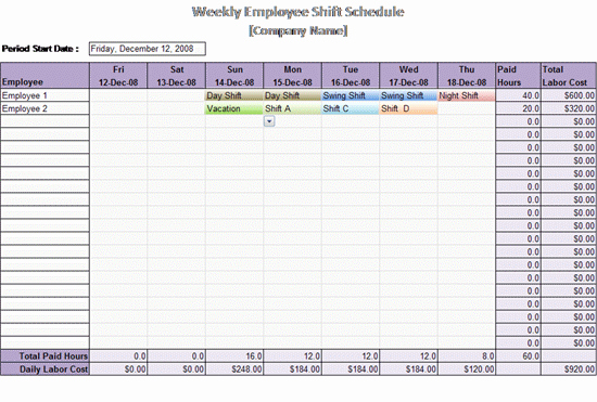 Excel Shift Schedule Template Elegant Work Schedule Template Weekly Employee Shift Schedule