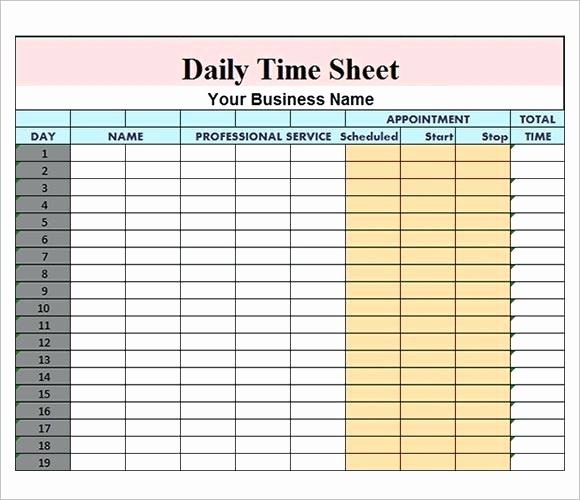 Excel Time Card Template Elegant Daily Time Sheet format In Excel 20 Daily Timesheet