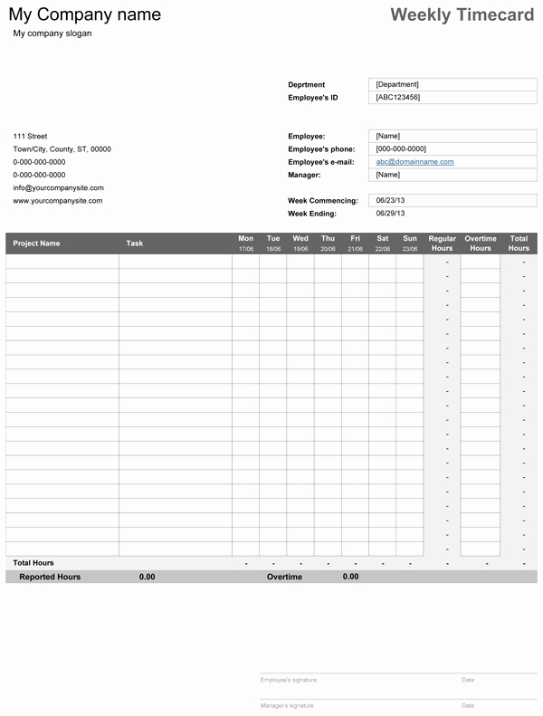 Excel Time Card Template New Free Weekly Timecard Template for Excel