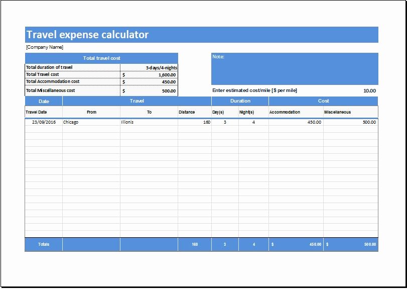 Excel Travel Expense Template Fresh Travel Expense Calculator for Excel