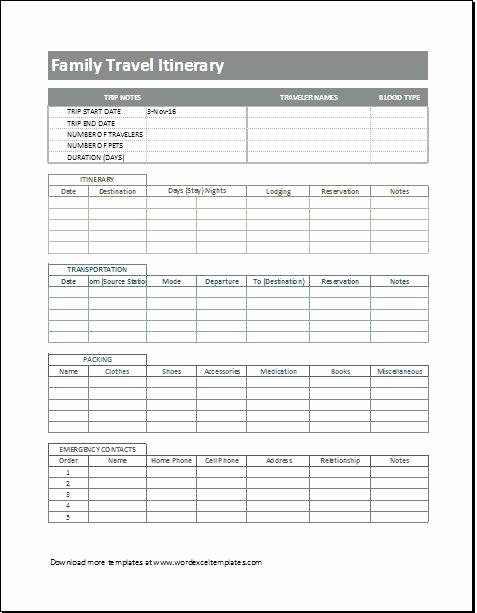 Excel Travel Itinerary Template Best Of Free Printable Travel Itinerary Template Trip Excel Blank