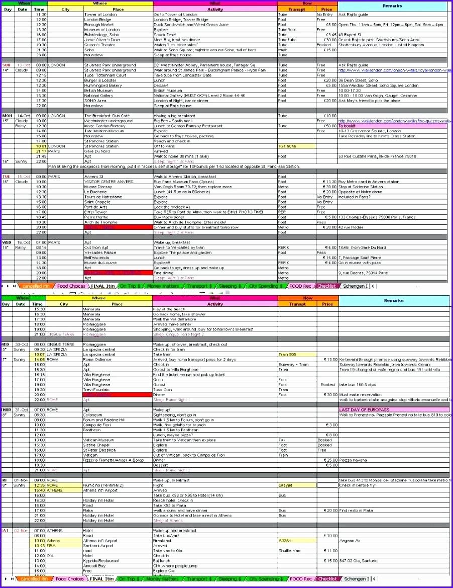 Excel Travel Itinerary Template Best Of Template Trip Planner Template Excel
