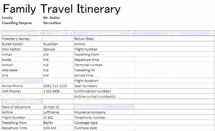 Excel Travel Itinerary Template Lovely Detailed Travel Itinerary Template Trip – Webbacklinksfo