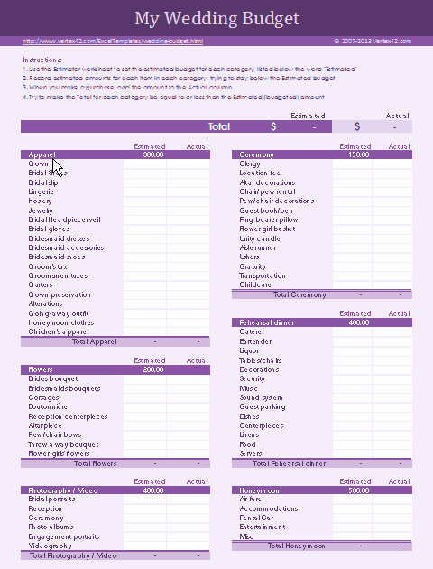 Excel Wedding Budget Template Beautiful Free Wedding Bud Worksheet Printable and Easy to Use