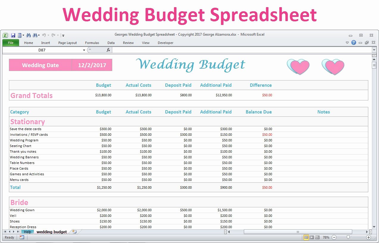Excel Wedding Budget Template Fresh Wedding Bud Spreadsheet Planner Excel Wedding Bud