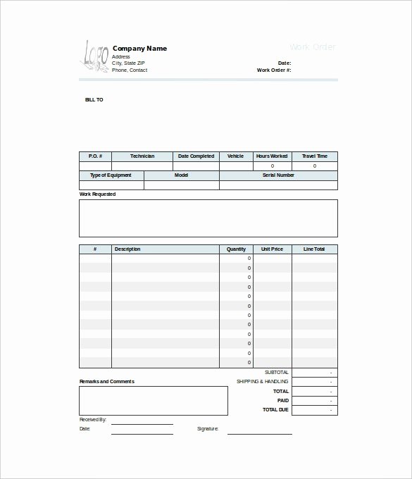 Excel Work order Template Awesome 40 Work order Template Free Download [word Excel Pdf]