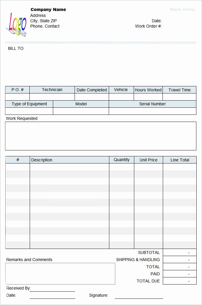 Excel Work order Template Fresh Work order Template – 20 Free Word Excel Pdf Document