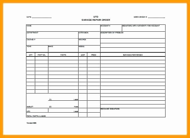 Excel Work order Template Lovely Vehicle Repair Request form Template – Flybymedia