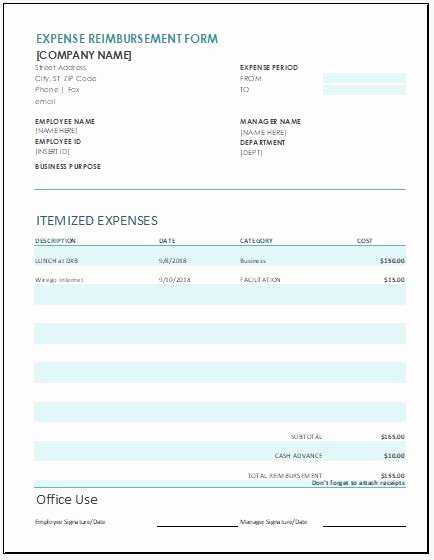 Expense Reimbursement form Template Fresh Expense Reimbursement form Templates for Excel