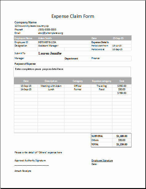 Expense Reimbursement form Template Luxury Expense Claim form Template for Excel
