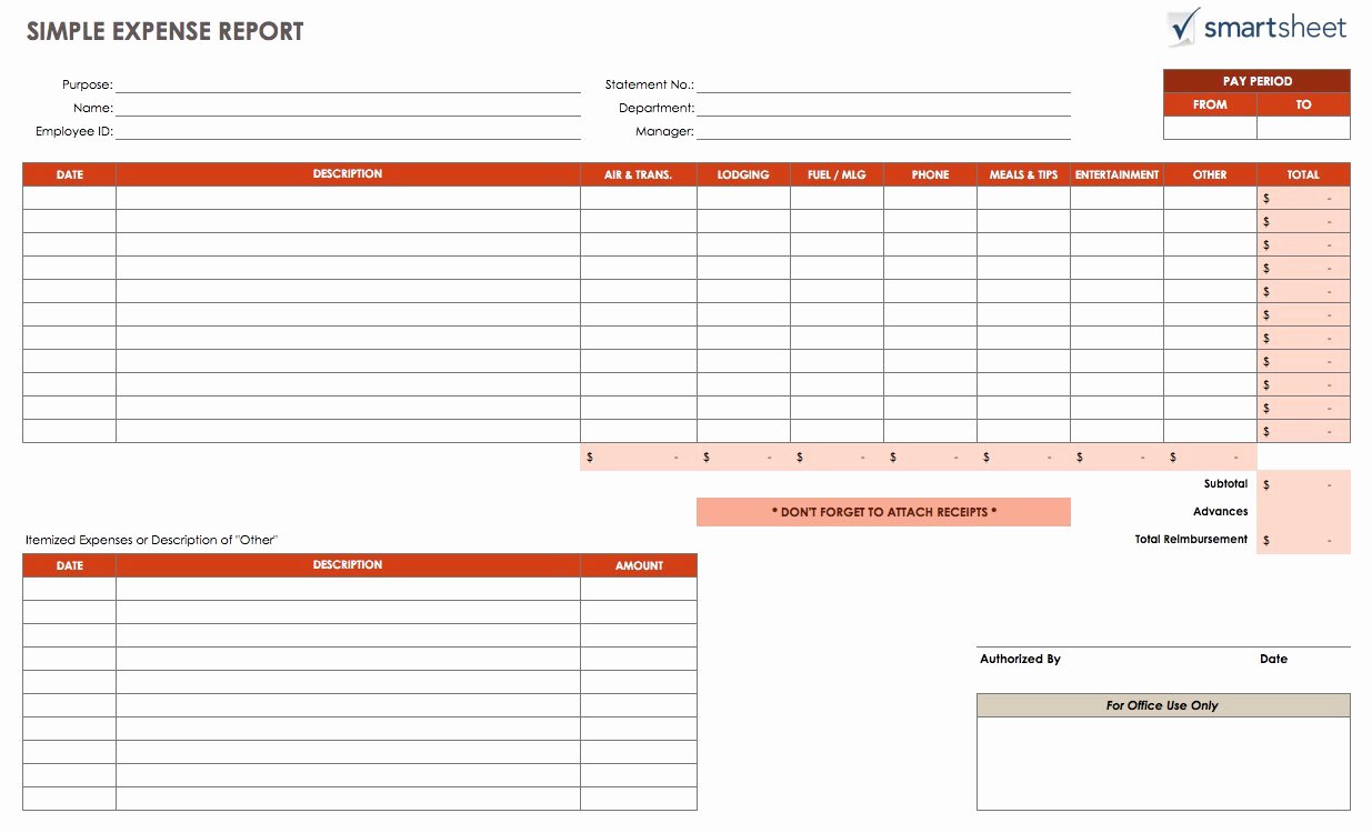 Expense Report form Template Awesome Free Expense Report Templates Smartsheet