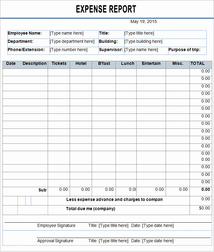 Expense Report form Template Inspirational Employee Expense Report Template 8 Free Excel Pdf