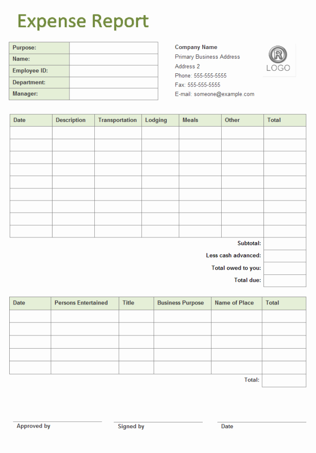 Expense Report form Template New Business Expense Report